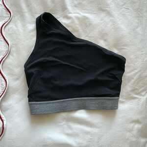lululemon athletica Black and Gray One-Shoulder Crop Top